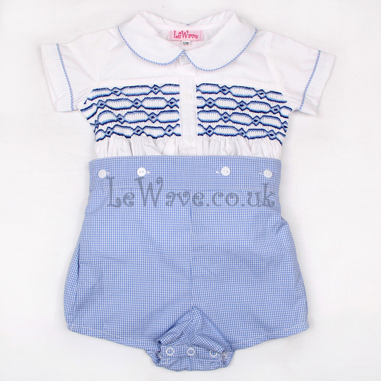 Light blue boy geometric smocked outfit LB 18