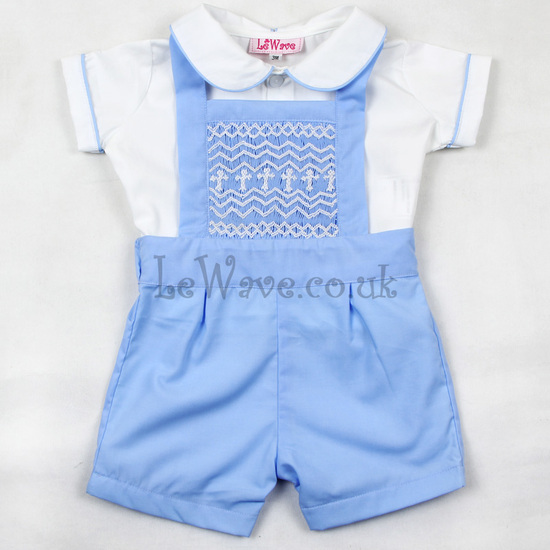 Blue geometric smocked outfits for baby boys LB 021