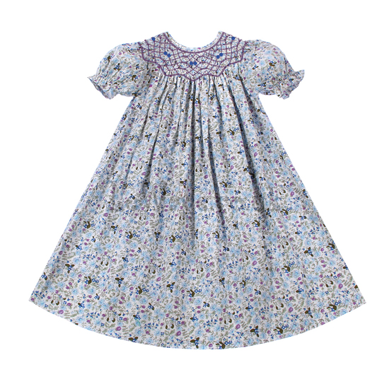Lovely floral smocked bishop dress - LD 197