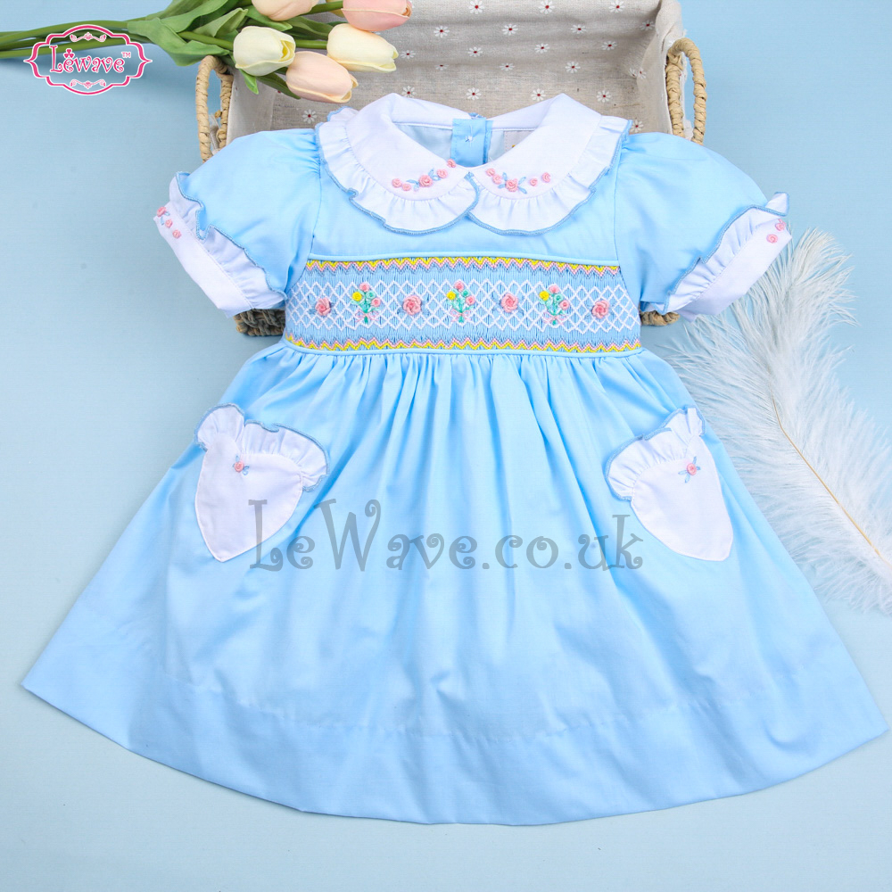 Floral geometric smocked dress with white ruffles - LD 443
