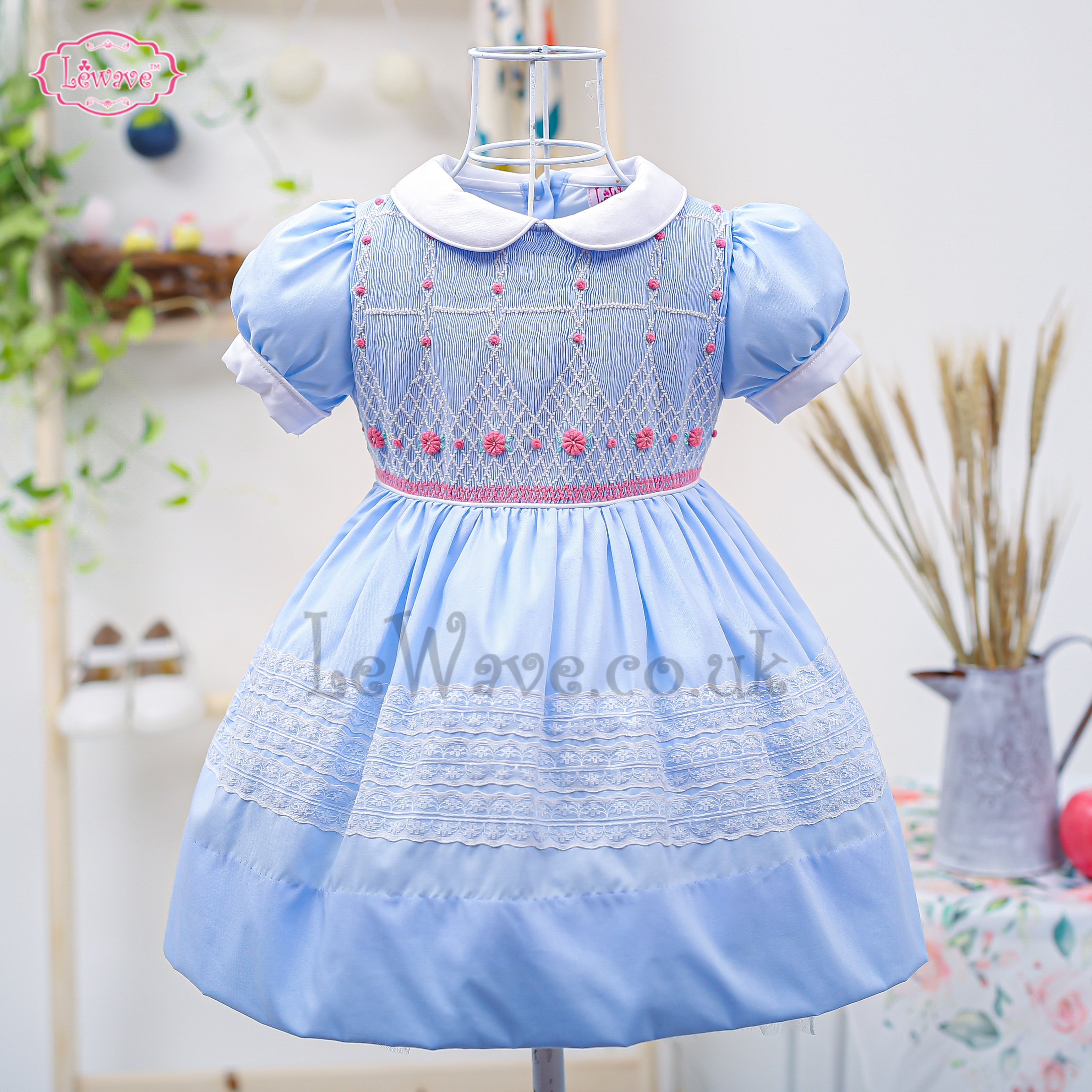 Lovely little girl blue smocked dress - LD 425
