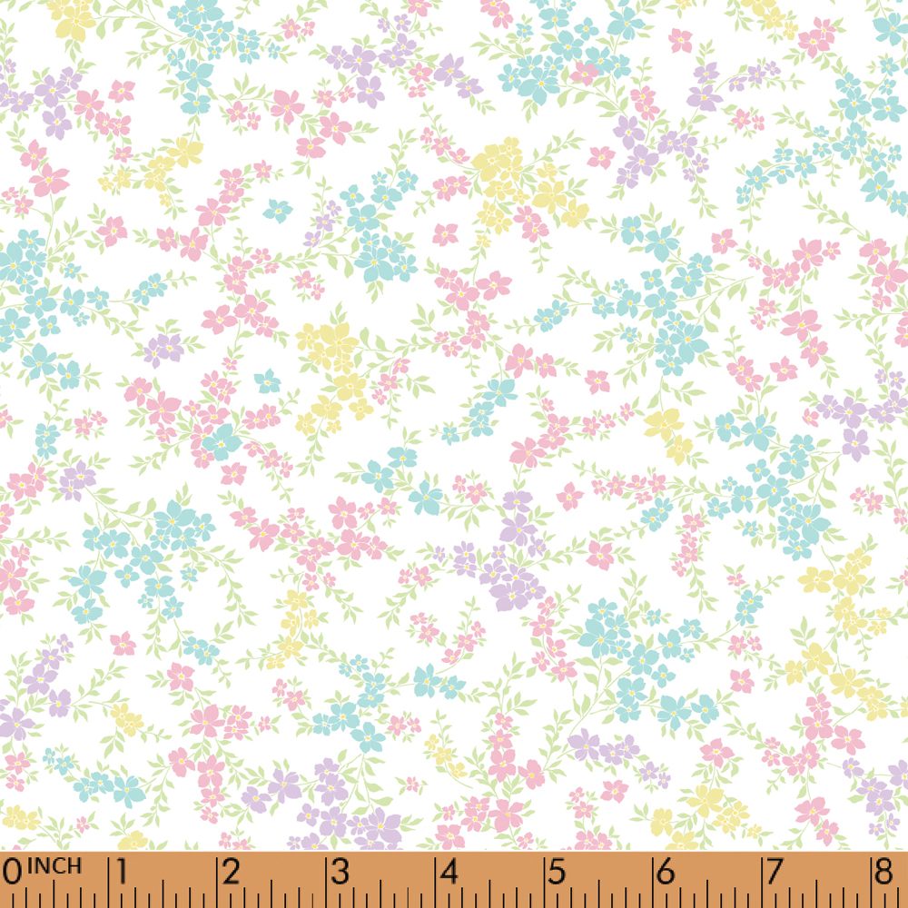 F112- baby blue, pink, lavender floral fabric