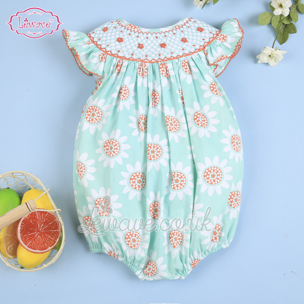 Coral geometric smock mint bubble for baby girl - LQ 41