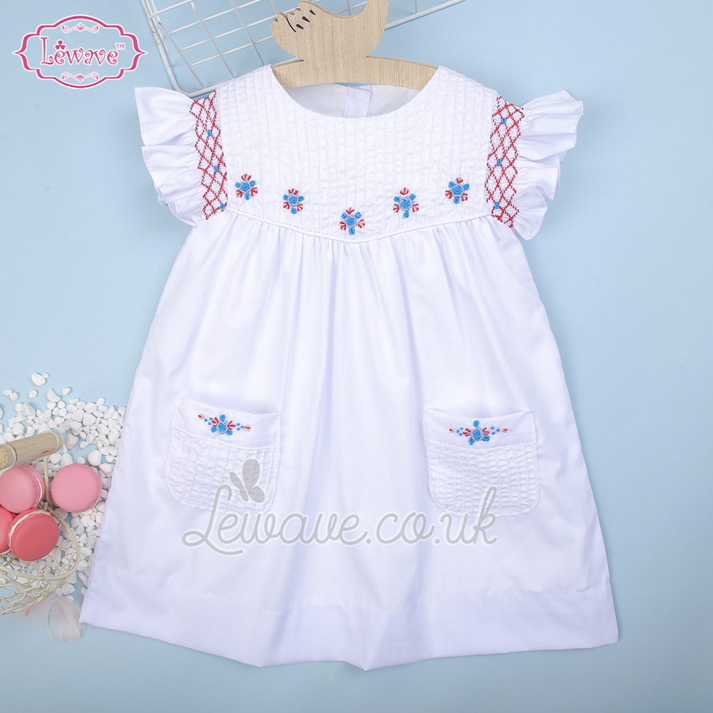 Flower embroidery pintuck baby dress - LD 463