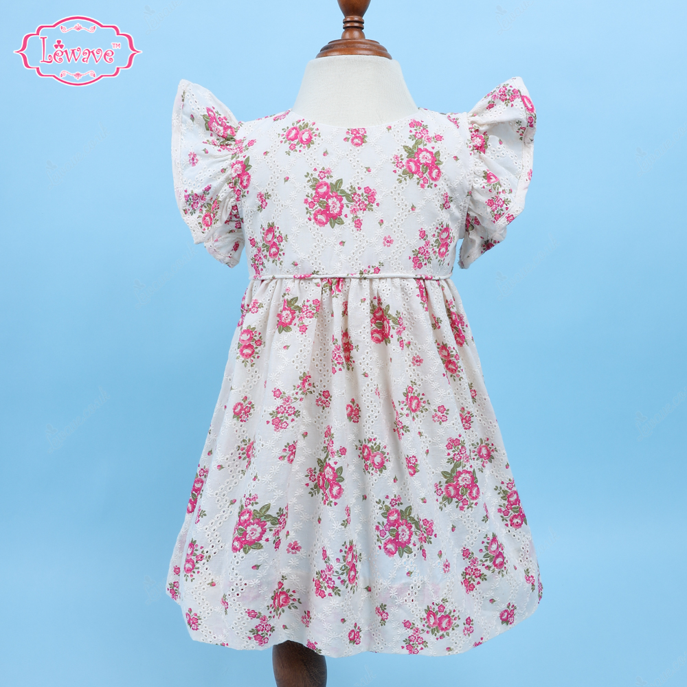 Plain Dress In White With Huge Red Floral For Girl - LD470