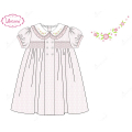 honeycomb-smocking-dress-pink-white-neck-flower-embroidery-for-girl---ld474