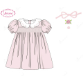 honeycomb-smocking-dress-pink-with-bow-embroidey-for-girl---ld497