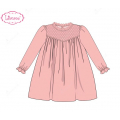 honeycomb-smocking-long-sleeve-dress-pink-for-girl---ld507