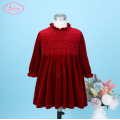 honeycomb-smocking-dress-red-long-sleeve-small-shoulder-for-girl---ld511