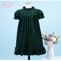honeycomb-smocked-dress-dark-green-velvet-and-bow-for-girl---ld516