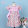 honeycomb-smocked-dress-pink-and-2-bows-for-girl---ld530